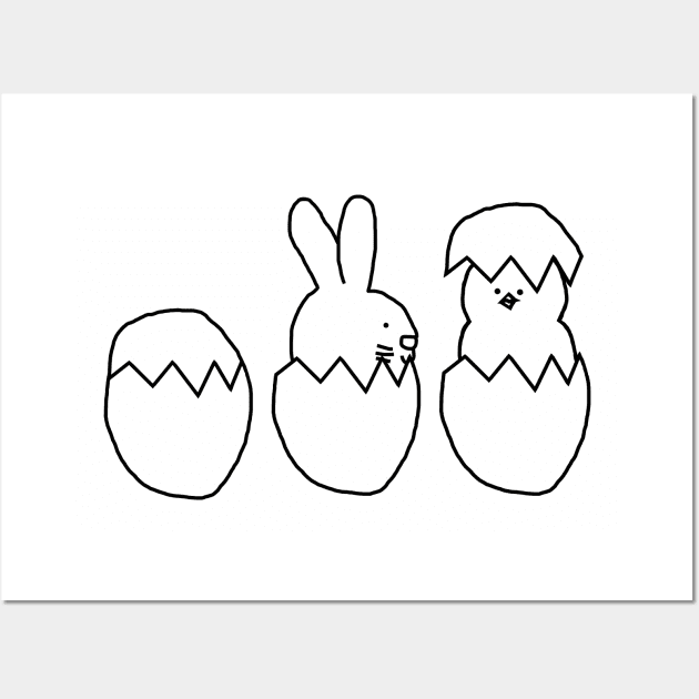 Easter Eggs Bunny and Chicken Minimal Wall Art by ellenhenryart